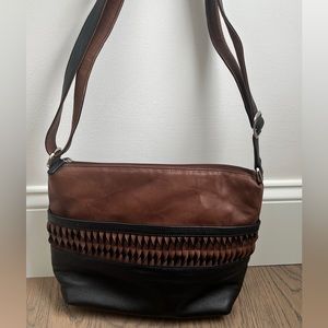 Rfid genuine leather bag w/ braided detail